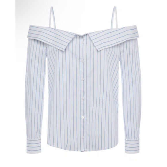 L’AGENCE Larissa Off The Shoulder Top Workwear Stripe - Picture 1 of 3